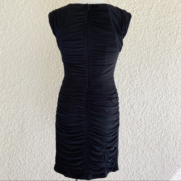 Rebecca Taylor Little Black Dress Midi Ruched Small - Picture 2 of 9